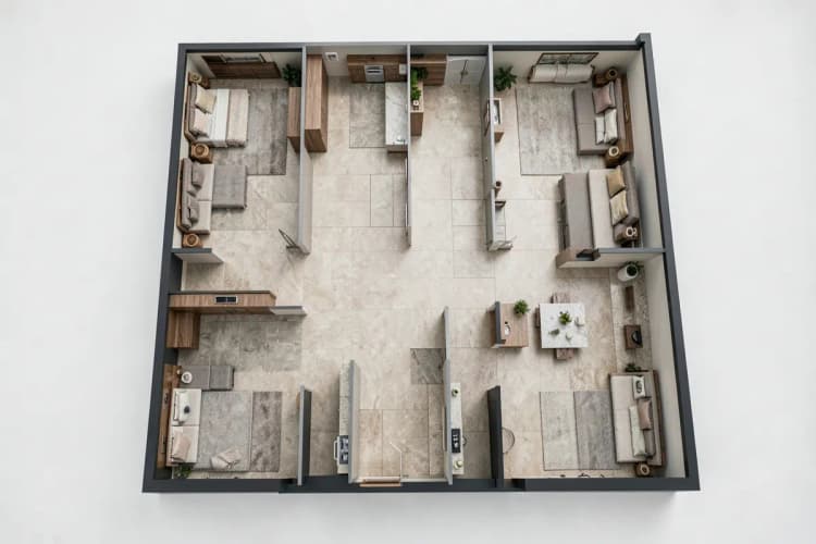 Planta baixa de um apartamento com cômodos bem definidos e espaços amplos