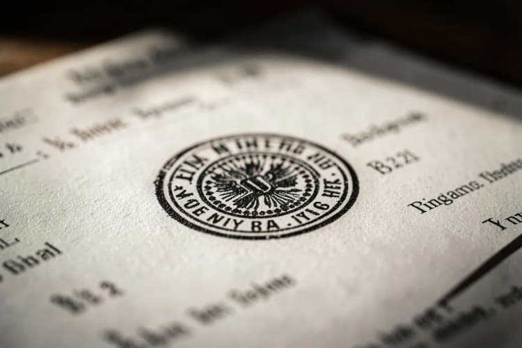 Um selo de autenticidade em um contrato de compra e venda de imóvel.